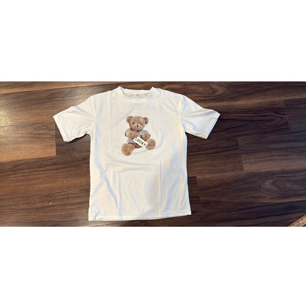 Cute Teddy Bear Graphic Oversized White T Shirt Casual Streetwear Tee New
